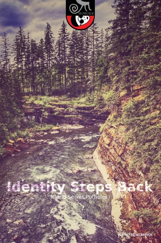 Fast flowing water through potholes at a hidden location near Campbell River on Vancouver Island